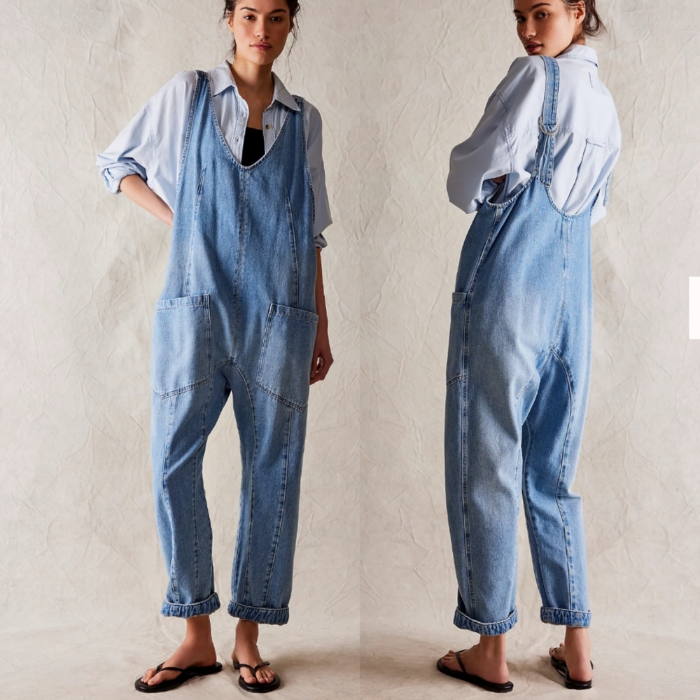 Free People Light Blue Denim Jumpsuit